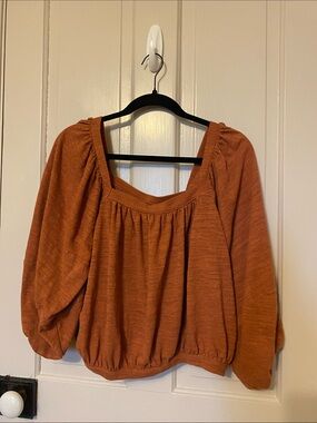 Free People Rust Square Neck Balloon Sleeve Top